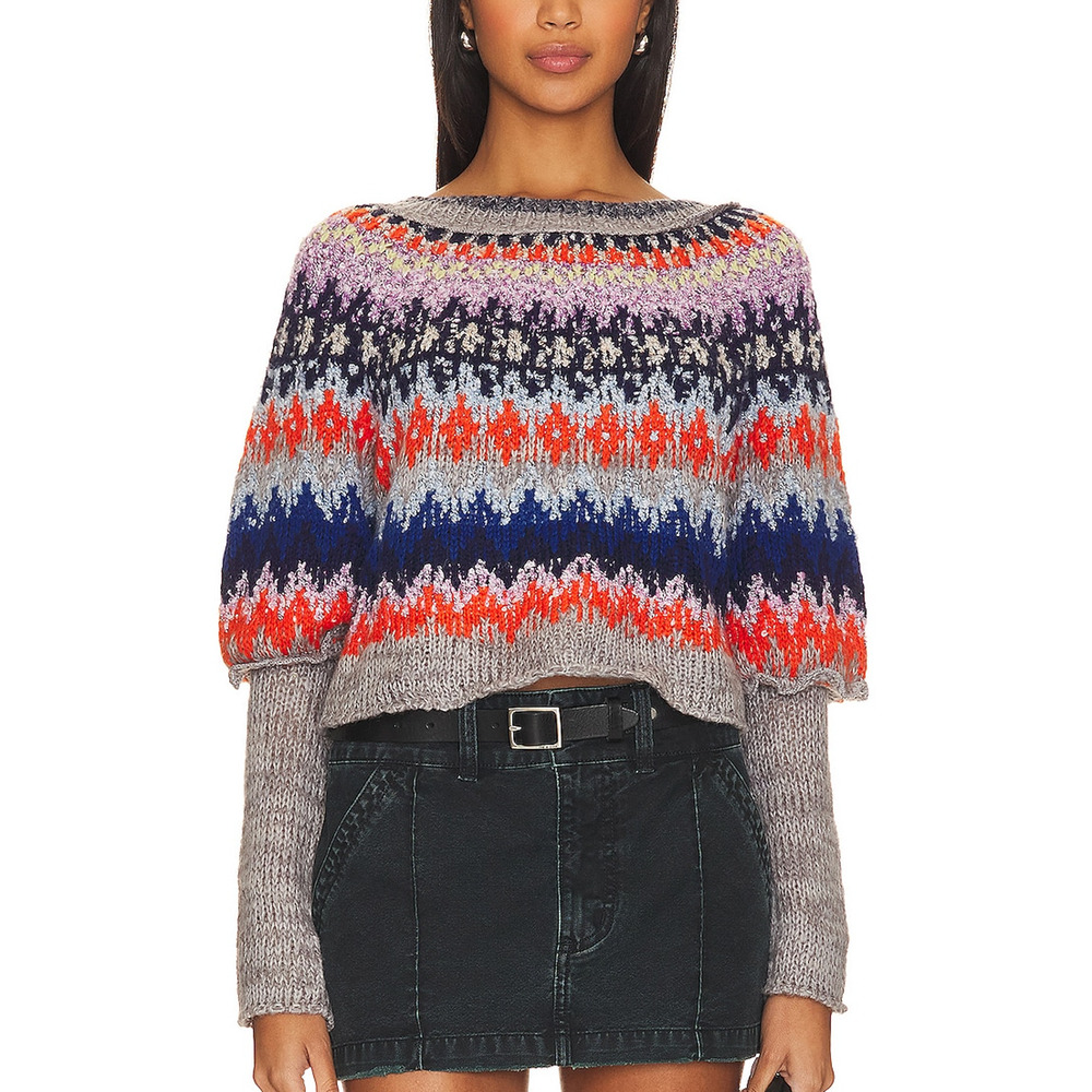 Free People Grey 'Home For The Holidays' Pullover Size S